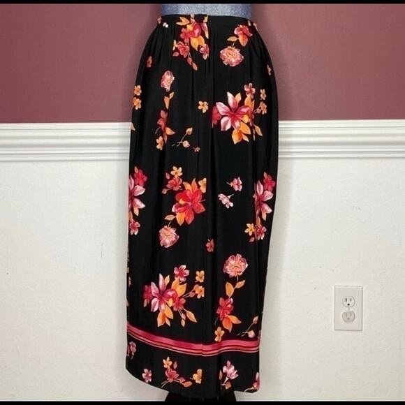 Joan Leslie black floral print midi skirt size 10P women 10 petite - Picture 3 of 4